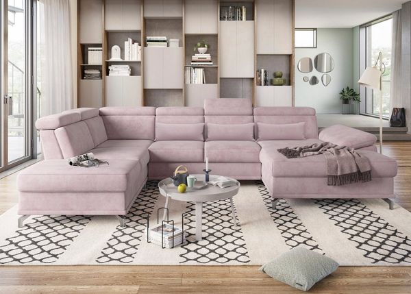 sit&more Wohnlandschaft Cabrio U-Form, mit Sitztiefenverstellung, Arm- und Kopfteilverstellung, 3 Nierenkissen, Federkern, optional Bettfunktion und Stauraum