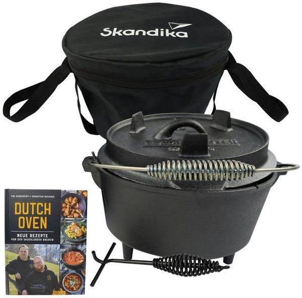 Skandika Grilltopf Dutch Oven Flame Master 8,5 L, Gusseisen Topf zum Kochen, inkl. Rezeptbuch der Sauerländer BBCrew