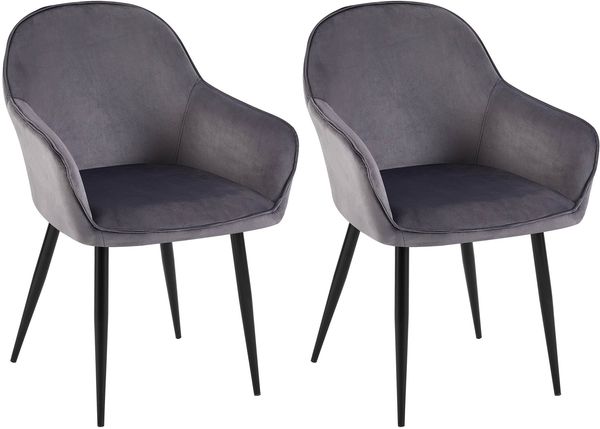 2er Set Esszimmerstuhl GENIM - Samt Dunkelgrau 60x60x84 cm | Essstühle Esszimmerstühle Küchenstühle Wohnzimmerstühle