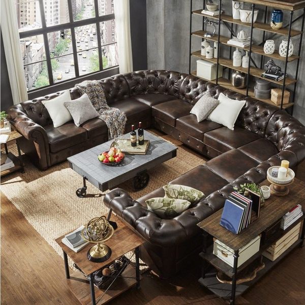 JVmoebel Wohnlandschaft Chesterfield Sofa XXL U-Form – Große Leder-Couch mit Polsterung, Made in Europa