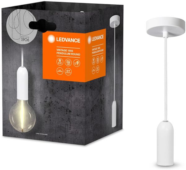 LEDVANCE Vintage 1906® Pendelleuchte ROUND E27, weiß, max. 25W (LED 15W), E27 Sockel, runder Baldachin, Innenraum-Pendelleuchte, Kombination mit 1906 Vintage-Lampen, Kombination mit smarten Lampen