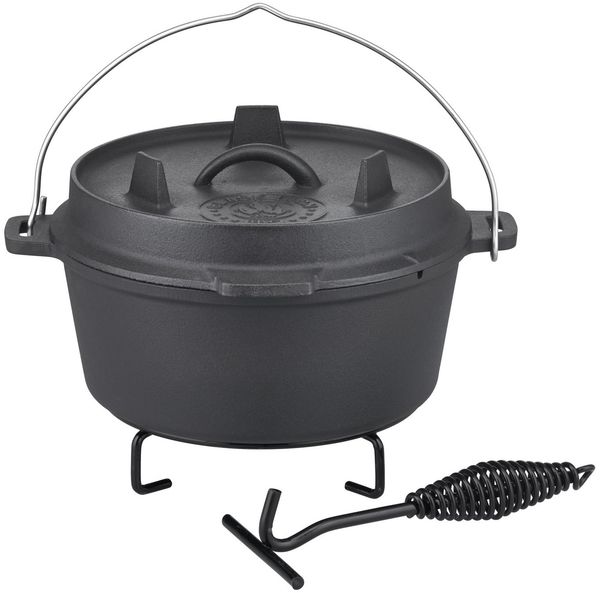 GSW Feuertopf Black Iron BBQ, Gusseisen (1-tlg), Dutch Oven zur Anwendung auf dem Grill, Feuer oder Backofen