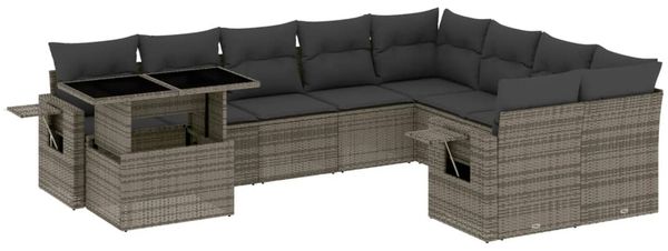 vidaXL 10-tlg. Garten-Sofagarnitur mit Kissen Grau Poly Rattan 3268140 Bild 2