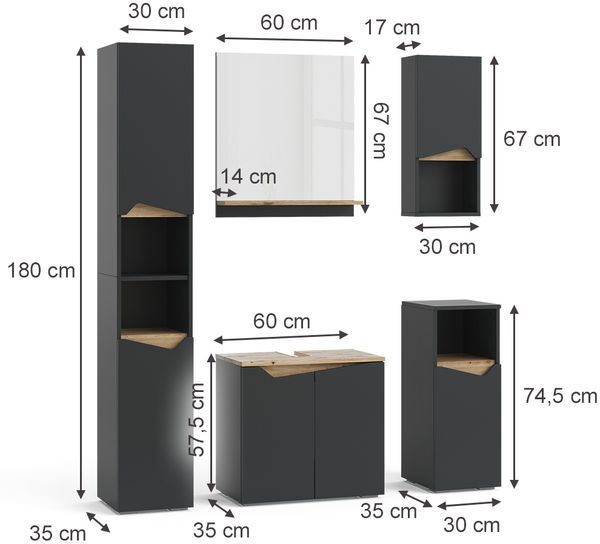 Badmöbel-Set Marelle Anthrazit 5 Teile Vicco Bild 3