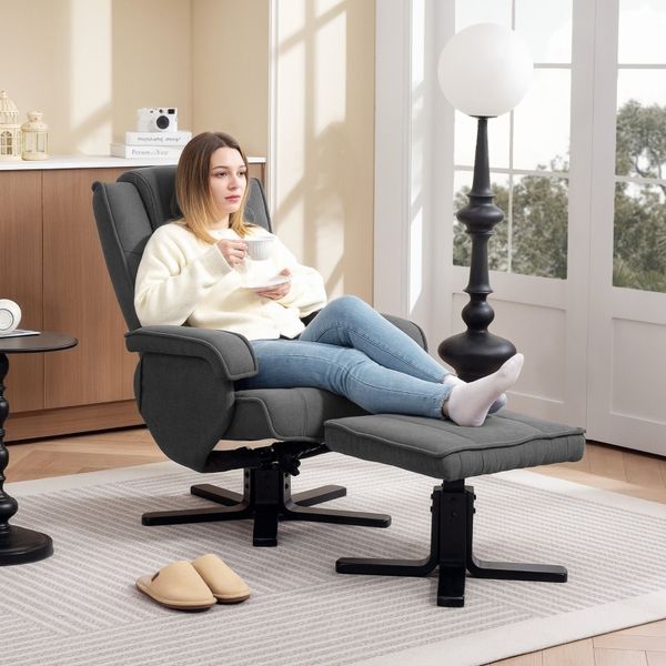 Relaxsessel verstellbar 135° & schaukelnd – TV Sessel, 360° drehbar, mit Fußhocker, samtartig, 120 kg, manuell neigbar