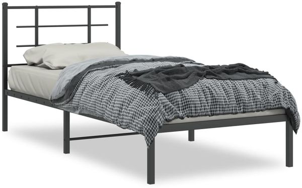 Einzelbettgestell Design für Erwachsene mit Kopfteil Metall Schwarz 90x190 cm d2793e