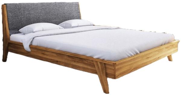 Bett Jetro 1 aus Kernbuche massiv 100x200 mit Polsterkopfteil und Holzbeinen