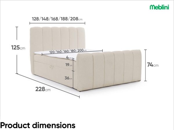 MEBLINI Boxspringbett NOMADE 200x200 cm mit Bettkasten – H3/Beige Boucle Polsterbett - Doppelbett mit Topper & Bonellfederkern-Matratze Bild 7