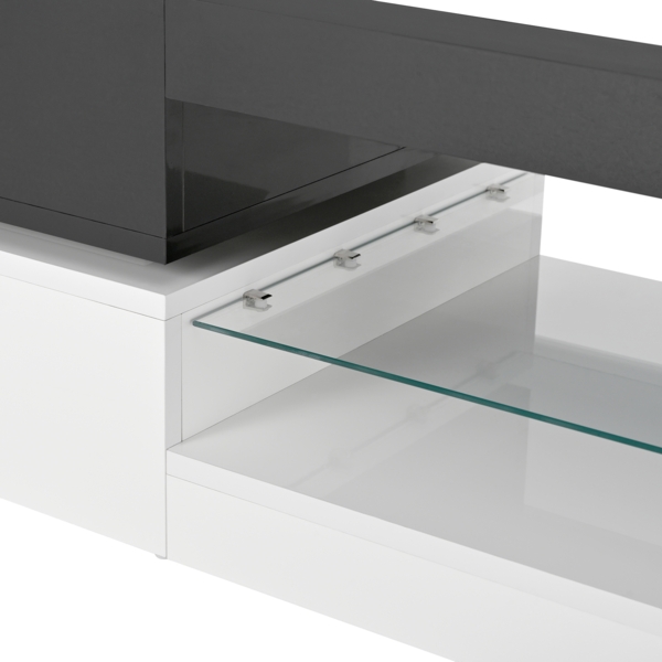 Moderner Couchtisch mit LED-Ambientebeleuchtung,90×45×35.5 cm, Weiß + Schwarz,modernes Design, viel Stauraum Bild 9