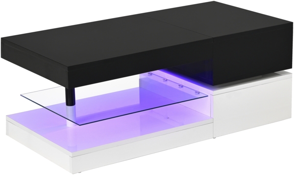 Moderner Couchtisch mit LED-Ambientebeleuchtung,90×45×35.5 cm, Weiß + Schwarz,modernes Design, viel Stauraum Bild 10