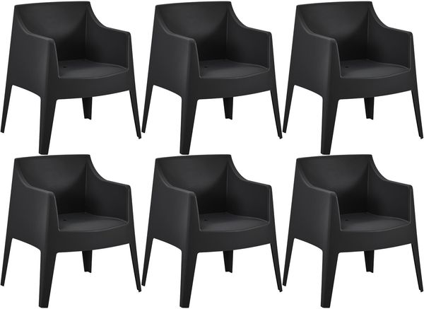 CLP 6er Set Gartenstühle Bartal stapelbar wetterfest UV-beständig bis 150 kg,schwarz