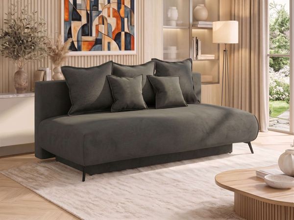 Sofa VIRENO mit Schlaffunktion, 3-Sitzer Sofa, Bettkasten, DL-System, Couch mit Stauraum, Metallfüße - Dunkelgrau Velvet