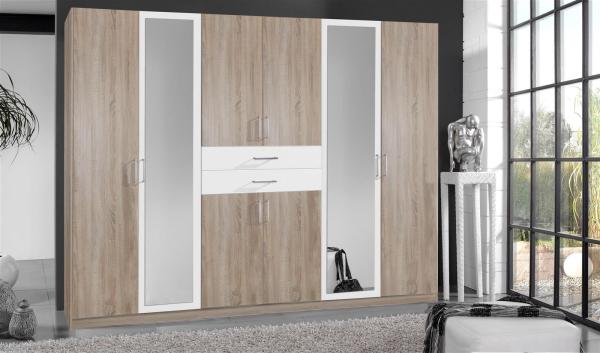 Kleiderschrank >Drugi II< in Eiche sägerau Weiß - 270x208x58cm (BxHxT)