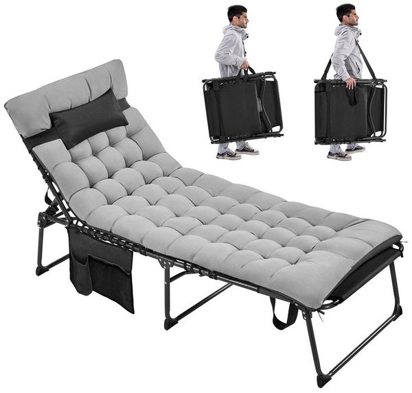 Yaheetech Feldbett 5-Stufig Verstellbares Campingbett Klappbar & Tragbar Gartenliege mit Seitentasche & Matratze bis 136 kg Belastbar