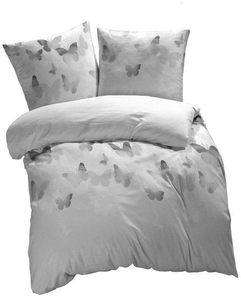etérea Mako Satin Bettwäsche Lilu Schmetterlinge Grau 155x220 cm + 80x80 cm