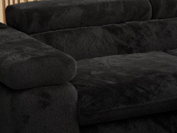 Ecksofa mit Bettfunktion, Modern Sofa, L-form, Einstellbare Kopfstützen, Bettkasten - PETER - Schwarz Plüsch - Topper T25 - rechts Bild 6