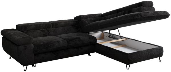 Ecksofa mit Bettfunktion, Modern Sofa, L-form, Einstellbare Kopfstützen, Bettkasten - PETER - Schwarz Plüsch - Topper T25 - rechts Bild 3