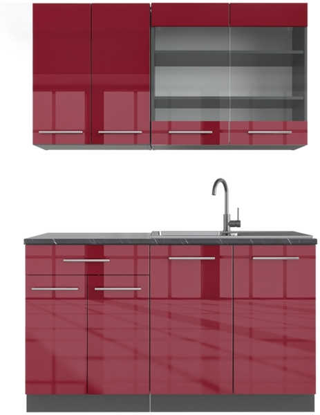 Singleküche Fame-Line Bordeaux Hochglanz/Anthrazit 140 cm , AP Anthrazit Vicco