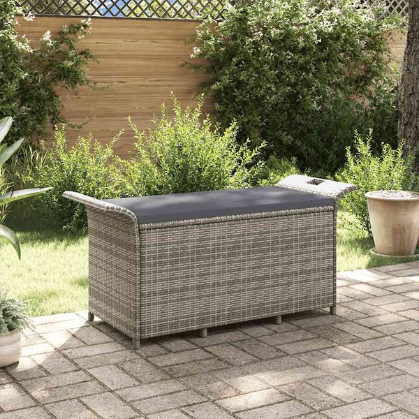 vidaXL Gartenbank mit Kissen Grau 116x46x57 cm Poly Rattan 363418
