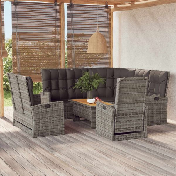 vidaXL 4-tlg. Garten-Lounge-Set mit Kissen Grau Poly Rattan 362180