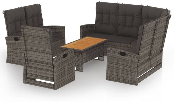 vidaXL 4-tlg. Garten-Lounge-Set mit Kissen Grau Poly Rattan 362180 Bild 2