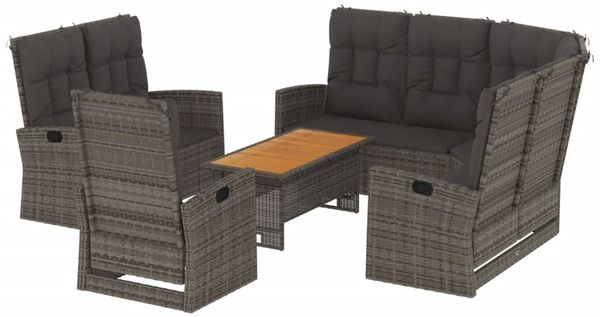 vidaXL 4-tlg. Garten-Lounge-Set mit Kissen Grau Poly Rattan 362180 Bild 3