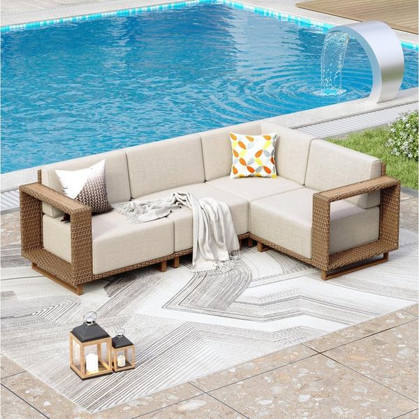 PHI VILLA Gartenlounge-Set, (Rattan Gartenmöbel Set Balkonmöbel, Lounge Möbel Outdoor Sofa Sets für Garten und Terrasse)