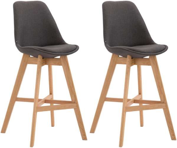 CLP 2er Set Barhocker Cannes Stoff mit Rückenlehnen und Fußstütze,dunkelgrau natura