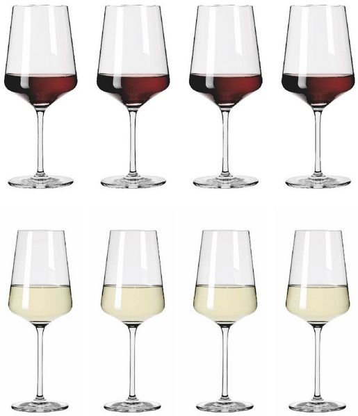 Ritzenhoff Gläserset Lichtweiß 8-teilig Julie Weiß-Rot, 4 Rotweingläser und 4 Weißweingläser, Kristallglas, Transparent, 6111003