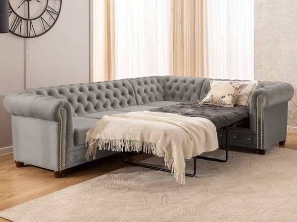 S-Style Möbel Ecksofa Chesterfield mit Schlaffunktion Cleo Blink Samt mit Kristallsteppung, mit Wellenfederung