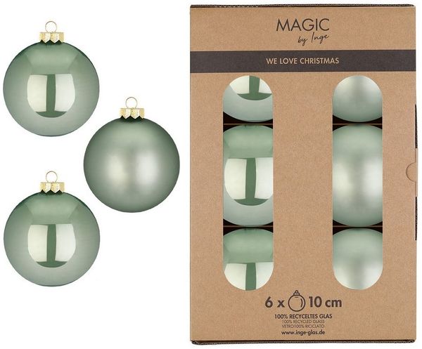 MAGIC by Inge Weihnachtsbaumkugel, Weihnachtskugeln Glas 10cm 6 Stück - Mild Sage