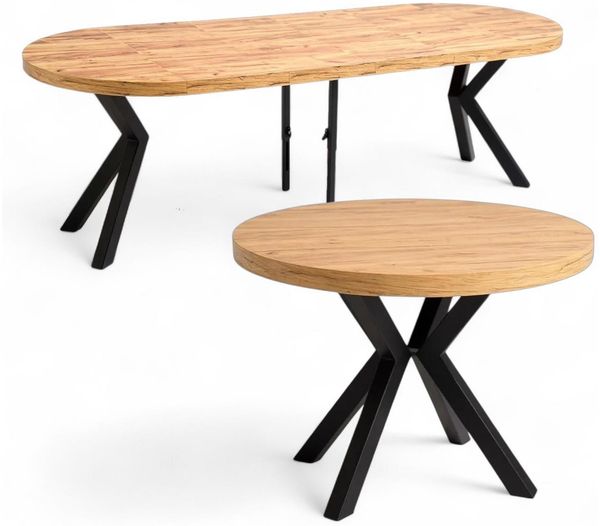 Runder Ausziehtisch Ø110 auf 310 cm, Eiche Craft, schwarzes X-Gestell