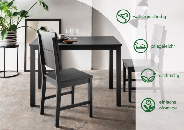 Woodroom Essgruppe Kota, (aus Hevea Massivholz, lackiert, Esstisch 110x70cm mit 2 Stühlen), Stuhl-Set und Tischgruppe für Esszimmer Bild 2