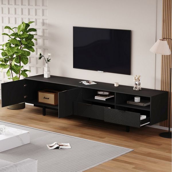 BlingBin Lowboard TV-Schrank, maximale Kapazität 90 Zoll TV, 200 x 40 x 51 cm (1er Set, 1 St, TV-Schrank abstrakte schwarze geometrische Linien), TV-Schrank moderne minimalistische Schranktür Dekoration mit Stauraum