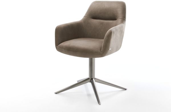 Drehstuhl Pejo-Flex Mikrofaser Taupe Vintage Fußkreuz Graphit 360° drehbar Wippfunktion Taschenfederkern