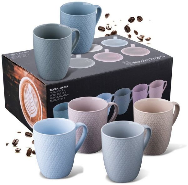 Stanley Rogers Geschirr-Set 6-teiliges Tassen-Set – Kaffeetassen in modernem Rautendesign