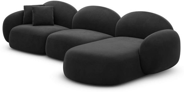Couch Mirello L Form in Samtstoff - Samtstoff - schwarz - Rechts