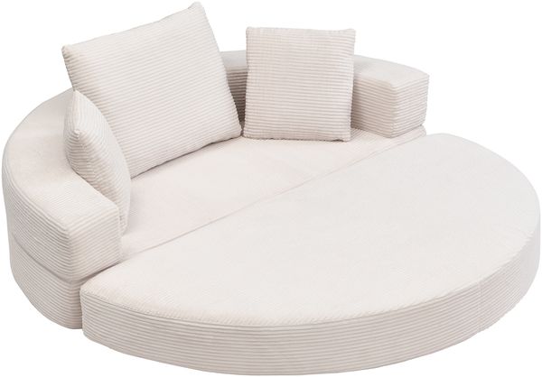 Multifunktionales freistehendes Klappsofabett – Ovales Bett mit Kissen, modulares Sofa, Cordstoff-Bezug, geeignet für Apartments, Wohnzimmer, Schlafzimmer, beige, 88 x 173 x 60 cm