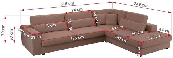 Freistehendes Ecksofa mit lose Kissen, L-form - SAVONA - rechts - Rosa Boucle Bild 7