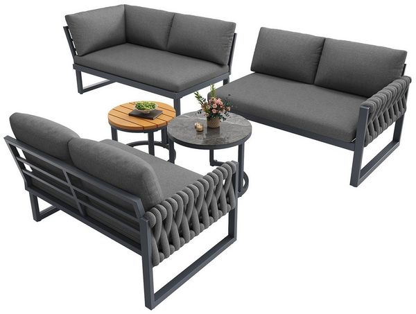 REDOM Gartenlounge-Set Modernes Gartenmöbelset,mit verzinktem Eisengestell, (mit verstellbaren Beinen grau, 5-tlg), mit Relaxfunktion