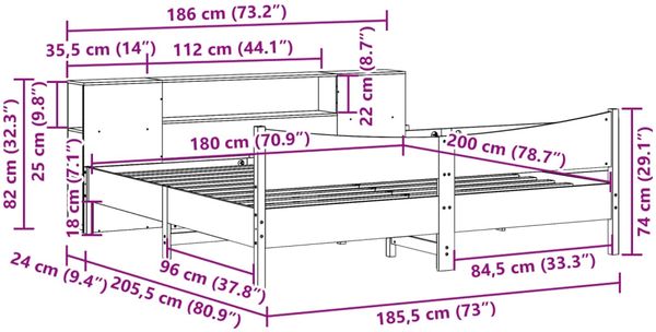 vidaXL Massivholzbett ohne Matratze Wachsbraun 180x200 Kiefernholz 3323292 Bild 11