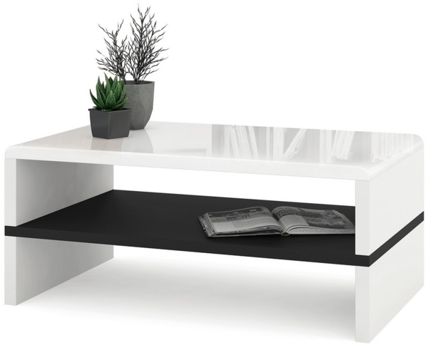 Mazzoni Couchtisch Design Rock Tisch Weiß Hochglanz / Schwarz matt 100x60x43cm