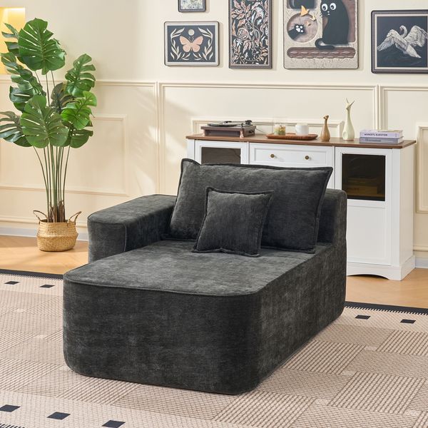 Chaiselongue aus Chenille mit Kissen, schwarz