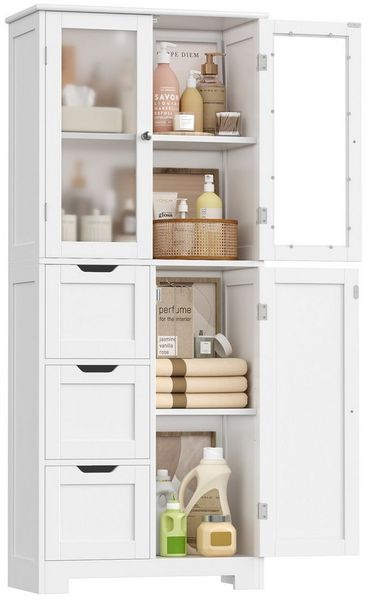 HOMECHO Hochschrank Badezimmerschrank mit 3 Türen und 3 Schubladen