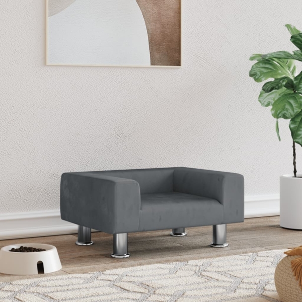 vidaXL Hundebett, Samt, Dunkelgrau, 50 x 40 x 26.5 cm