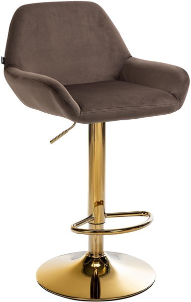 Barhocker BIKEL - Samt Braun 51x52x89 cm Gold | Barstuhl Höhenverstellbar Mit Lehne Drehbar Tresenhocker Tresenstuhl Kneipenhocker Kneipenstuhl