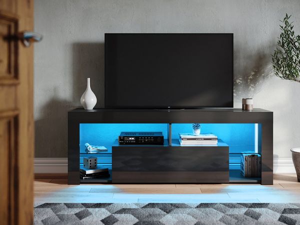 SONNI TV-Schrank Schwarzer TV-Ständer mit LED-Beleuchtung Stilvoll mit 12 Led Farben Beleuchtung