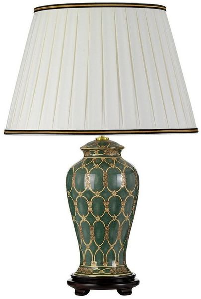 Licht-Erlebnisse Nachttischlampe JUYA, ohne Leuchtmittel, Nachttischleuchte 68 cm Creme Grün Stoff Keramik E27 Klassisch