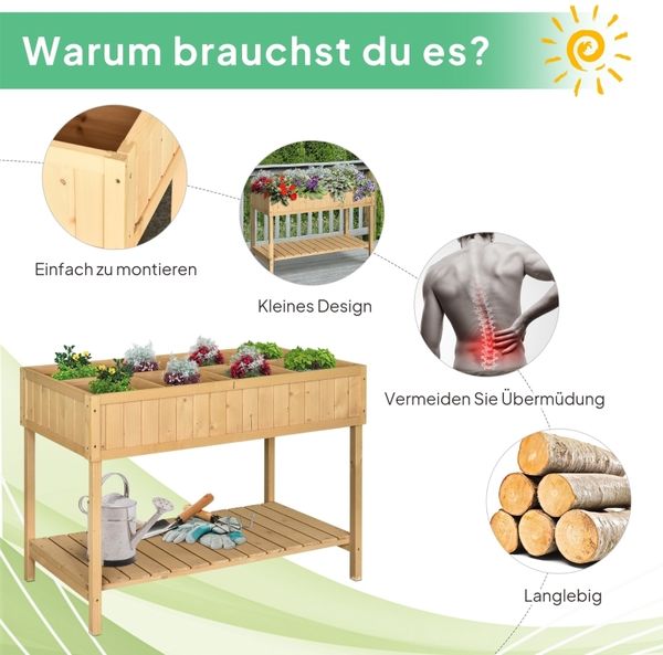 Kommode 110x46x76 cm, massives Tannenholz – Hochbeet/Pflanztisch mit 8 Fächern und Abfluss Bild 4