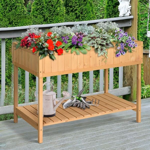 Kommode 110x46x76 cm, massives Tannenholz – Hochbeet/Pflanztisch mit 8 Fächern und Abfluss